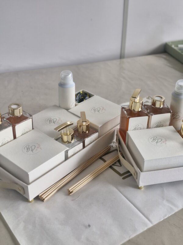 bandeja Lavabo Feminina com álcool em gel e Envelopes