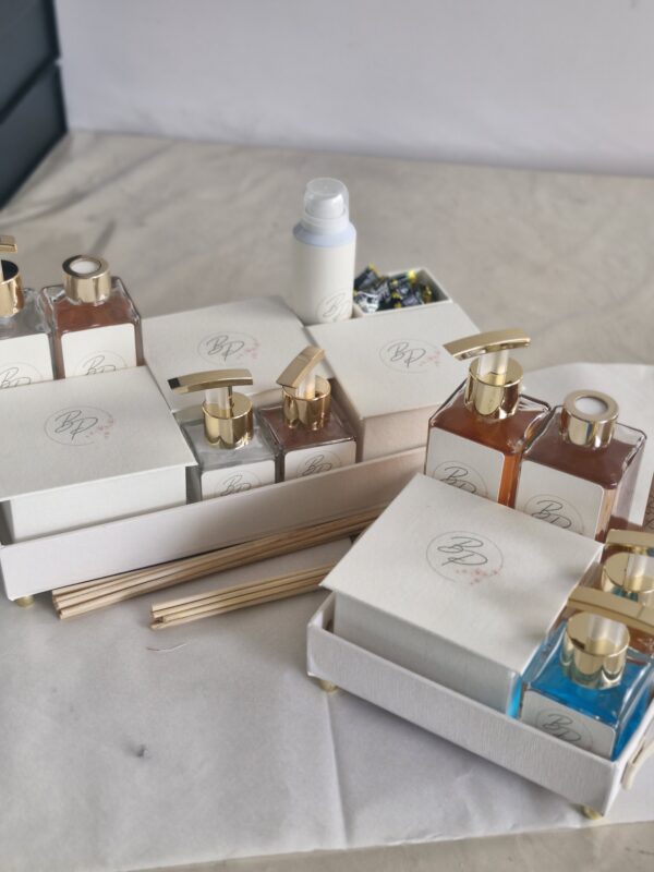 bandeja Lavabo Feminina com álcool em gel e Envelopes